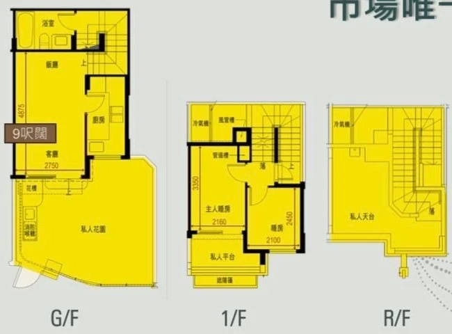 用戶提供的兩房洋房地下、一樓及天台圖則參考